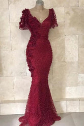 Vestido de fiesta elegante de sirena con escote en V y flores